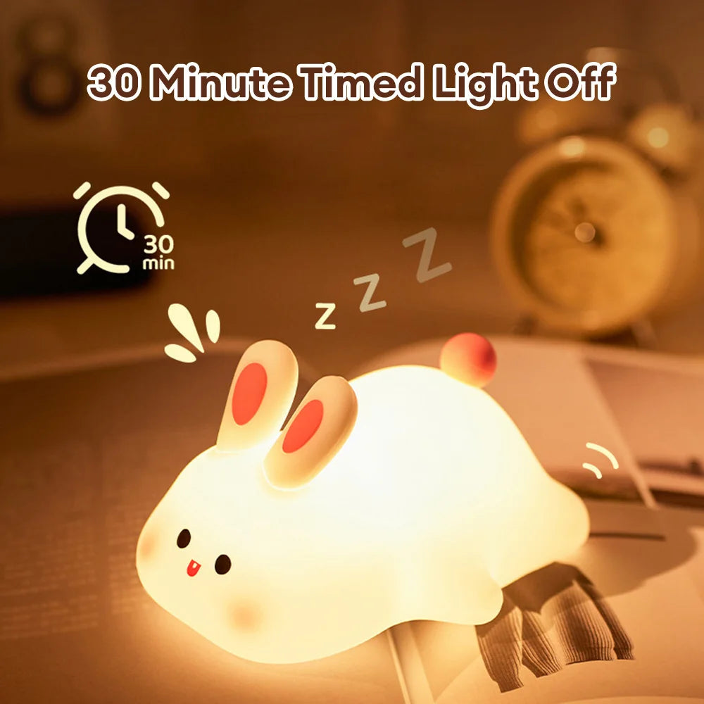 Cute Rabbit Silicone Pat Lamp Soft Light Touch Sensor Bedside Night Light Childern Kid Sleep Accompany Light for Decor Gift