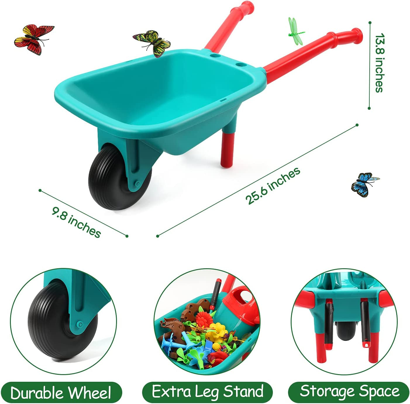 Kids Gardening Tool Set with Wheelbarrow & Flower Building Toy - 71-Piece STEM Garden Kit, Outdoor & Indoor Pretend Play for Boys & Girls