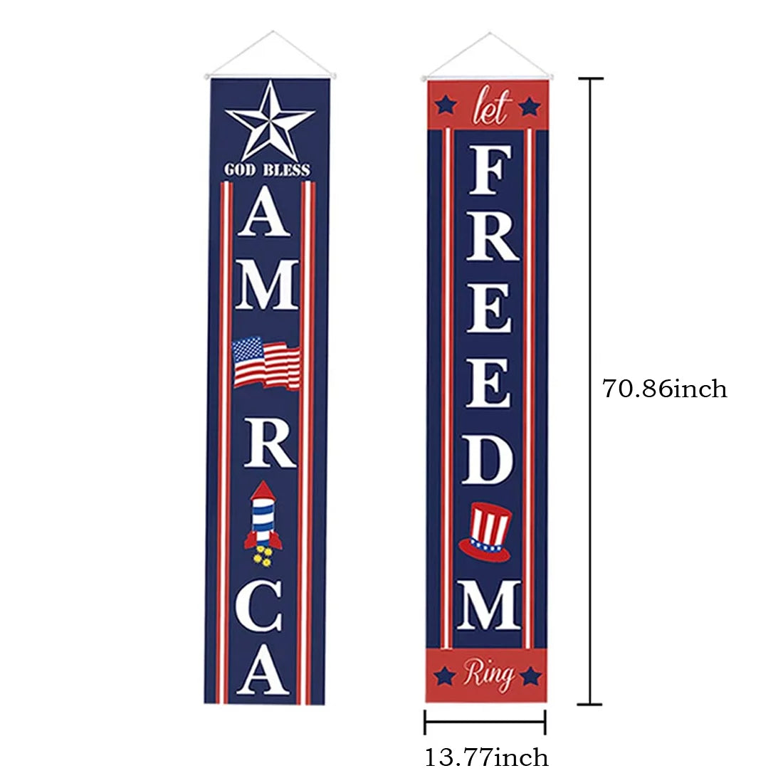 4th of July Porch Sign - Let Freedom Ring' & 'God Bless America' Patriotic Banner for Indoor & Outdoor Decor