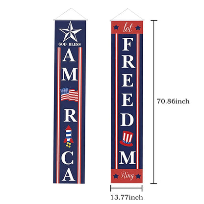 4th of July Porch Sign - Let Freedom Ring' & 'God Bless America' Patriotic Banner for Indoor & Outdoor Decor