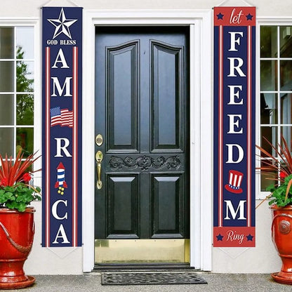 4th of July Porch Sign - Let Freedom Ring' & 'God Bless America' Patriotic Banner for Indoor & Outdoor Decor