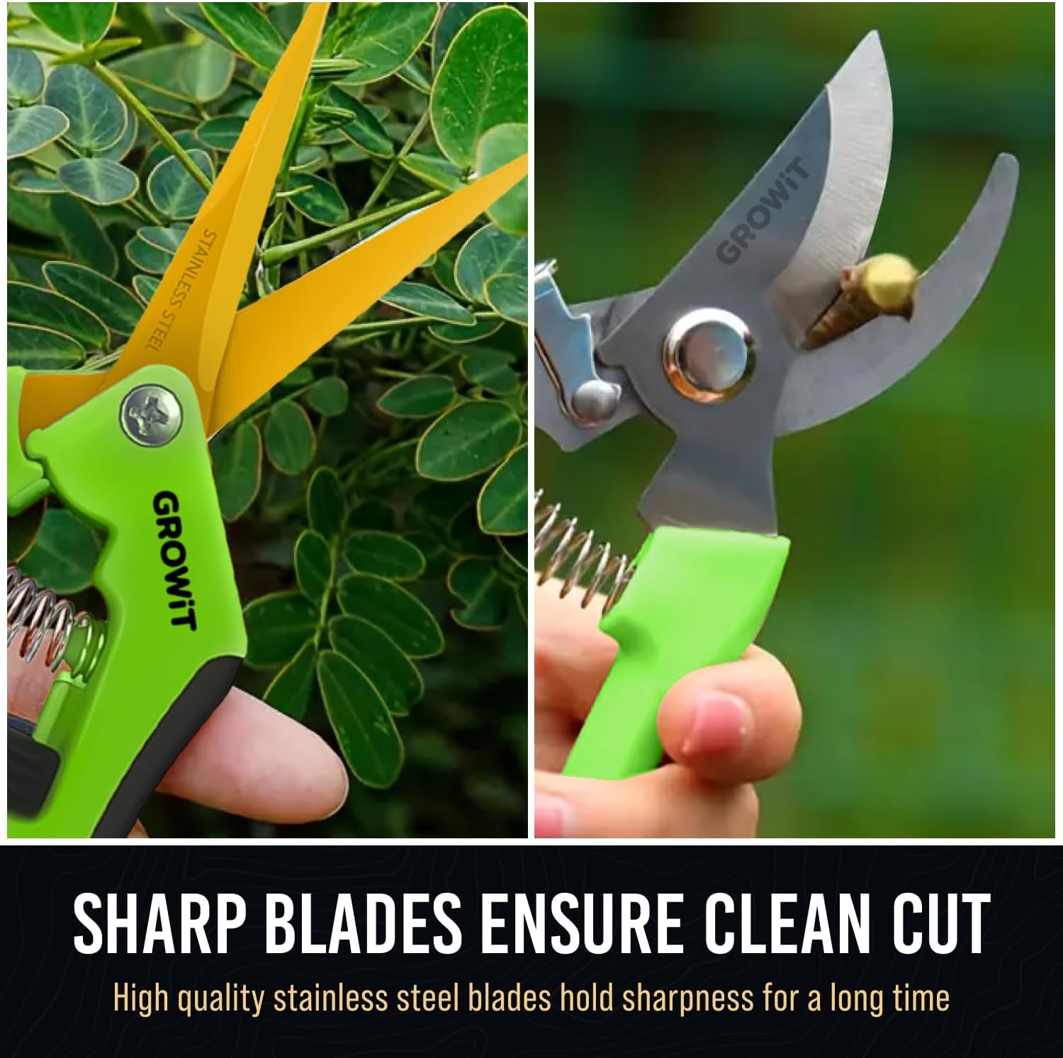 Pruning Shears & Gardening Scissors Set - 7" Titanium Garden Clippers, Stainless Steel Shears with Non-Slip Grip