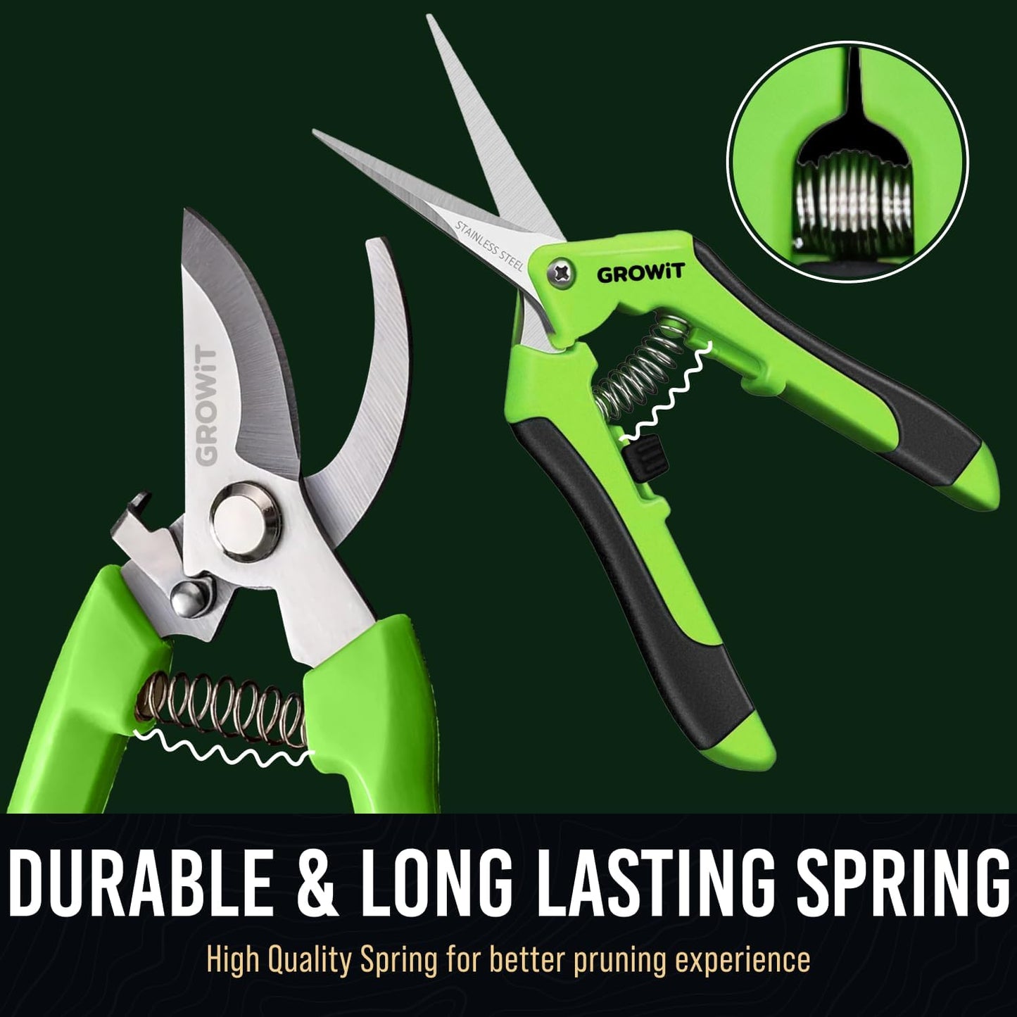 Pruning Shears & Gardening Scissors Set - 7" Titanium Garden Clippers, Stainless Steel Shears with Non-Slip Grip