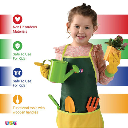 Kids Gardening Tool Set 12 PCS - Shovel, Rake, Fork, Trowel, Apron, Gloves, Watering Can, Tote Bag - Wooden Gardening Tools for Kids