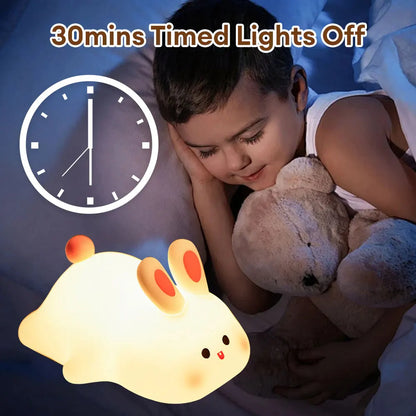 Cute Rabbit Silicone Pat Lamp Soft Light Touch Sensor Bedside Night Light Childern Kid Sleep Accompany Light for Decor Gift