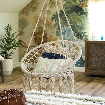 Portable Outdoor Hammock Woven Durable Fabric Hanging Basket Ceiling Chairs Swing for Courtyard Garden Bedroom outside Patio