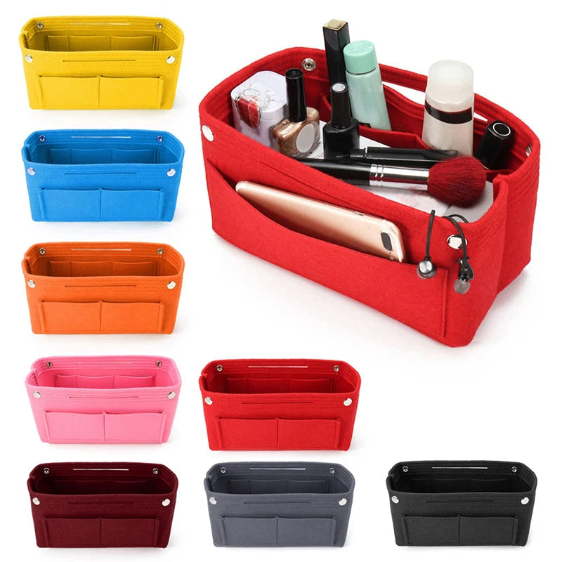 1PC Multifunction Women Felt Insert Bag Multi-Pocket Makeup Cosmetic Bags Travel Inner Purse Portable Handbag Storage Organizer