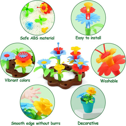 Kids Gardening Tool Set with Wheelbarrow & Flower Building Toy - 71-Piece STEM Garden Kit, Outdoor & Indoor Pretend Play for Boys & Girls