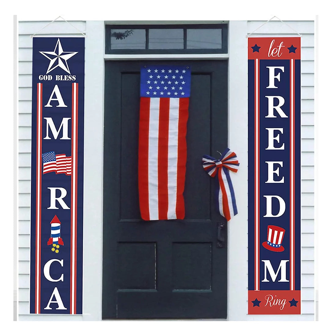 4th of July Porch Sign - Let Freedom Ring' & 'God Bless America' Patriotic Banner for Indoor & Outdoor Decor