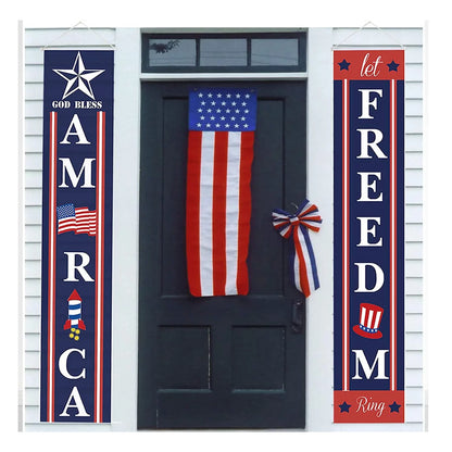 4th of July Porch Sign - Let Freedom Ring' & 'God Bless America' Patriotic Banner for Indoor & Outdoor Decor