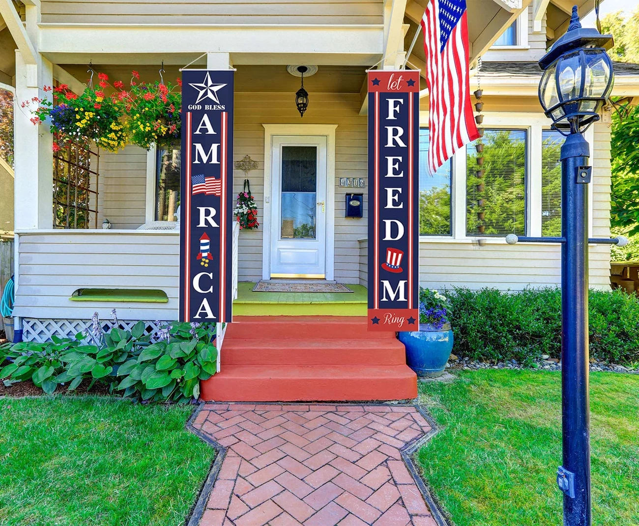 4th of July Porch Sign - Let Freedom Ring' & 'God Bless America' Patriotic Banner for Indoor & Outdoor Decor